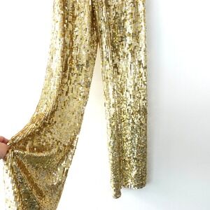 Gold Cocktail Pants XS Wide Leg Sequin Allover Y2K Party Glam 22x28 NWT ANIYE BY